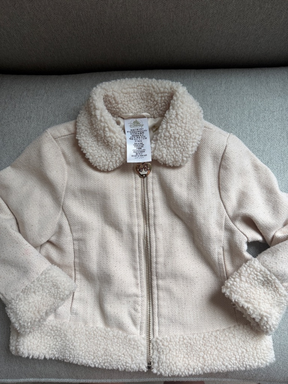 3t Disney Princess Cream Faux Shearling Trim Metallic knit Jacket